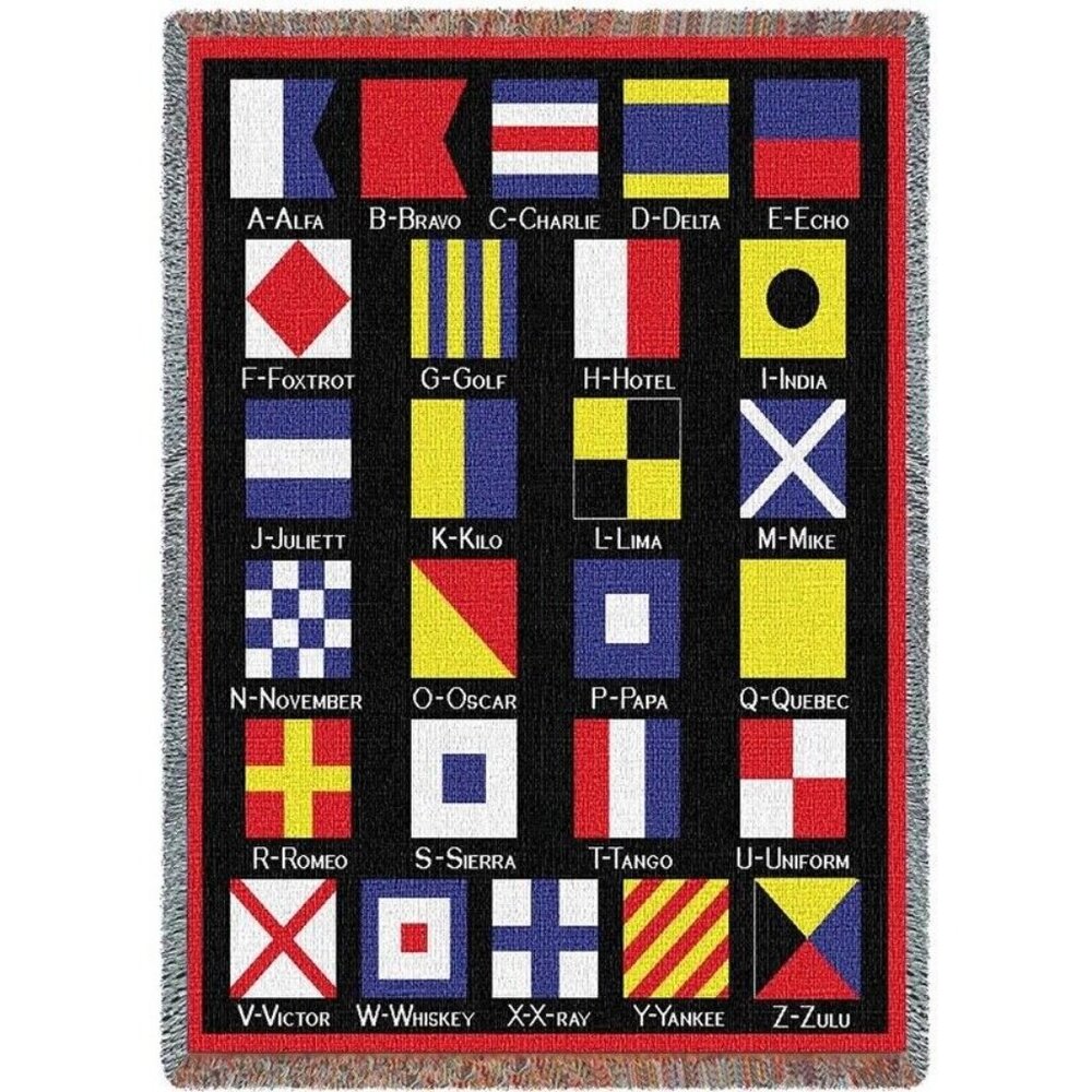 New Large Nautical Flag Afghan Throw Gift Blanket Alphabet Flags Navy Signal NIP